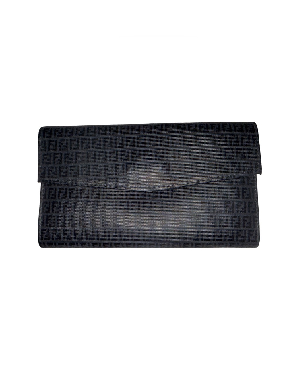 Vintage Fendi Black Zucca Fold-Over Logo Clutch Wallet